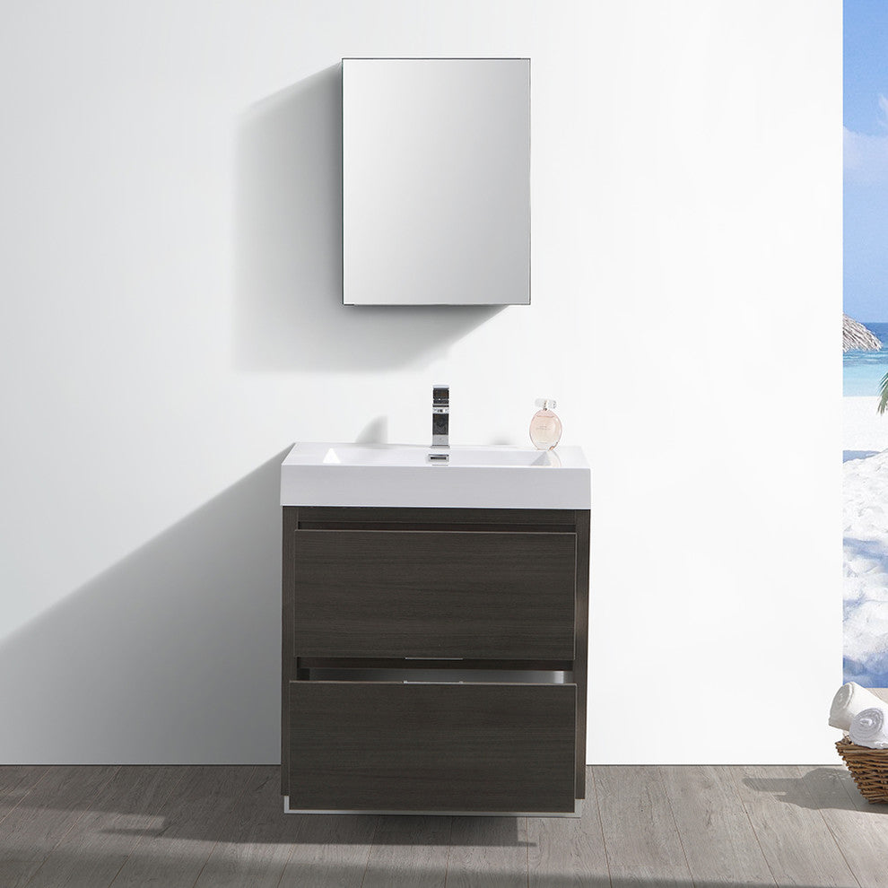 Valencia 30" Gray Oak Free Standing Vanity Set, Cabinet, Faucet FFT9151BN