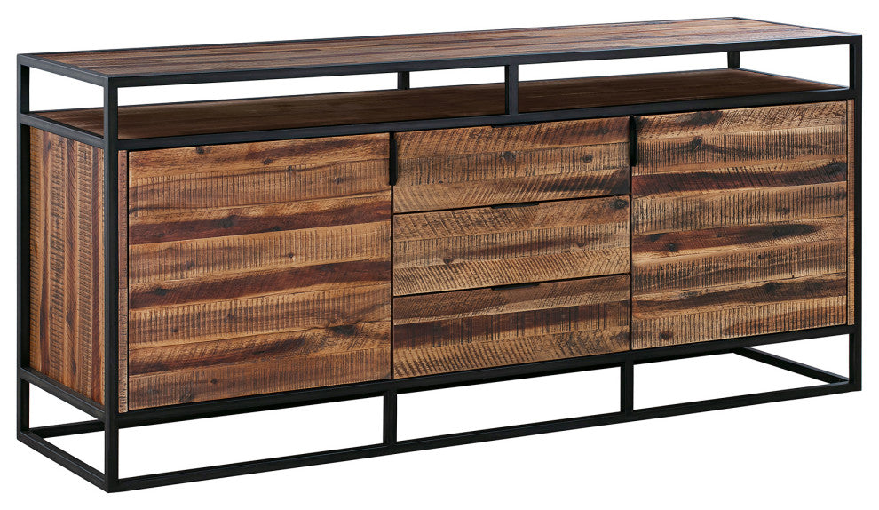 Ludgate 3 Drawer Sideboard Buffet, Acacia And Black Metal