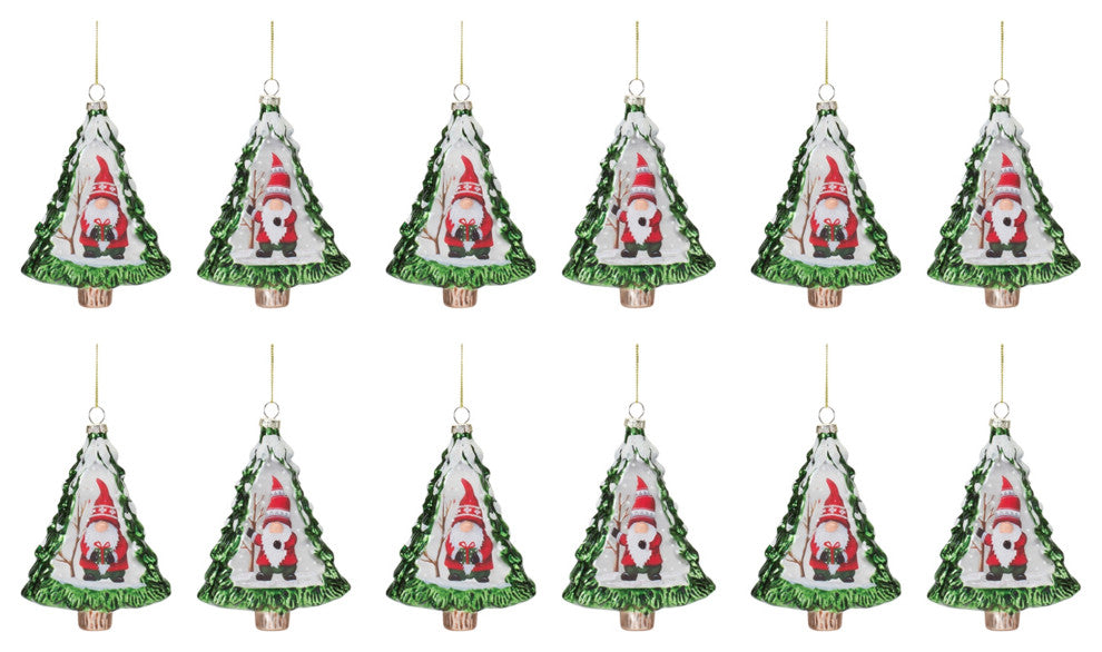 Gnome Pine Tree Ornament, 12-Piece Set