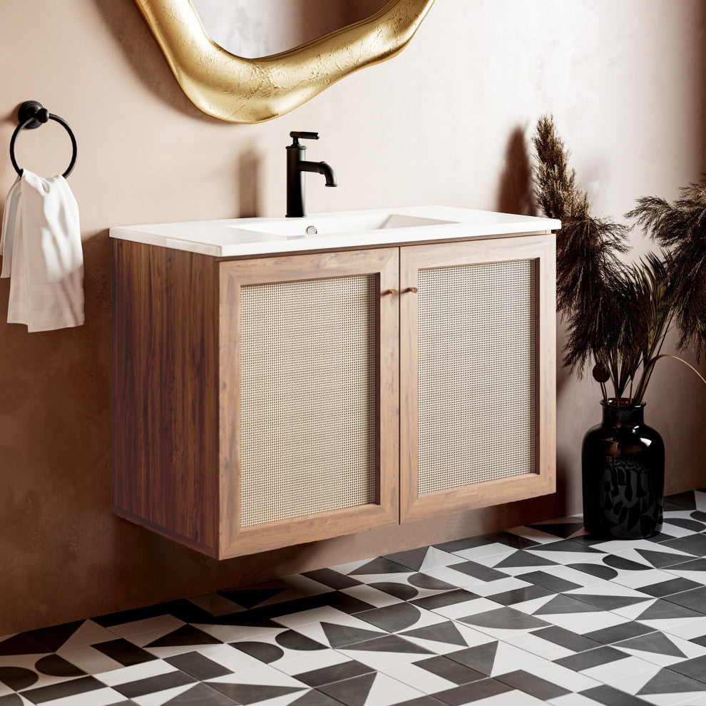 Classe 36" Wall-Mounted Bathroom Vanity, Oak