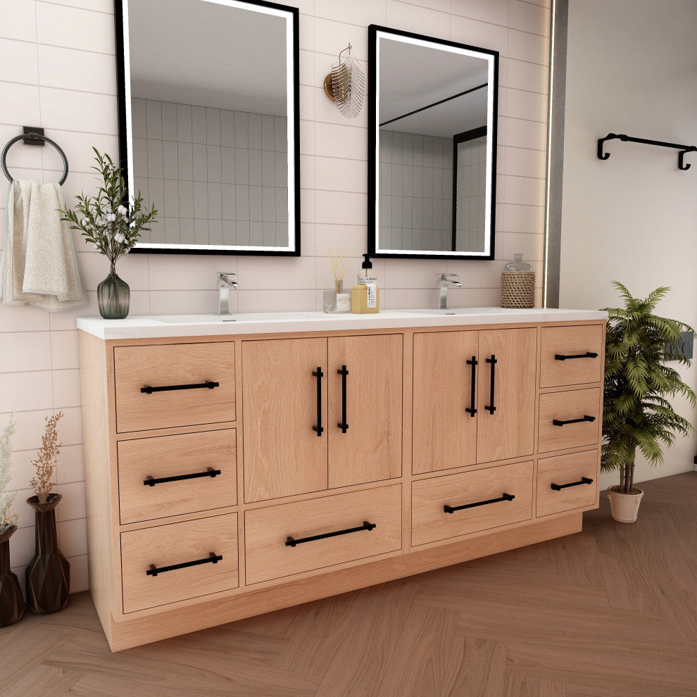 Victoria 72" Solid Wood Bath Vanity, Double Sink, Red Oak