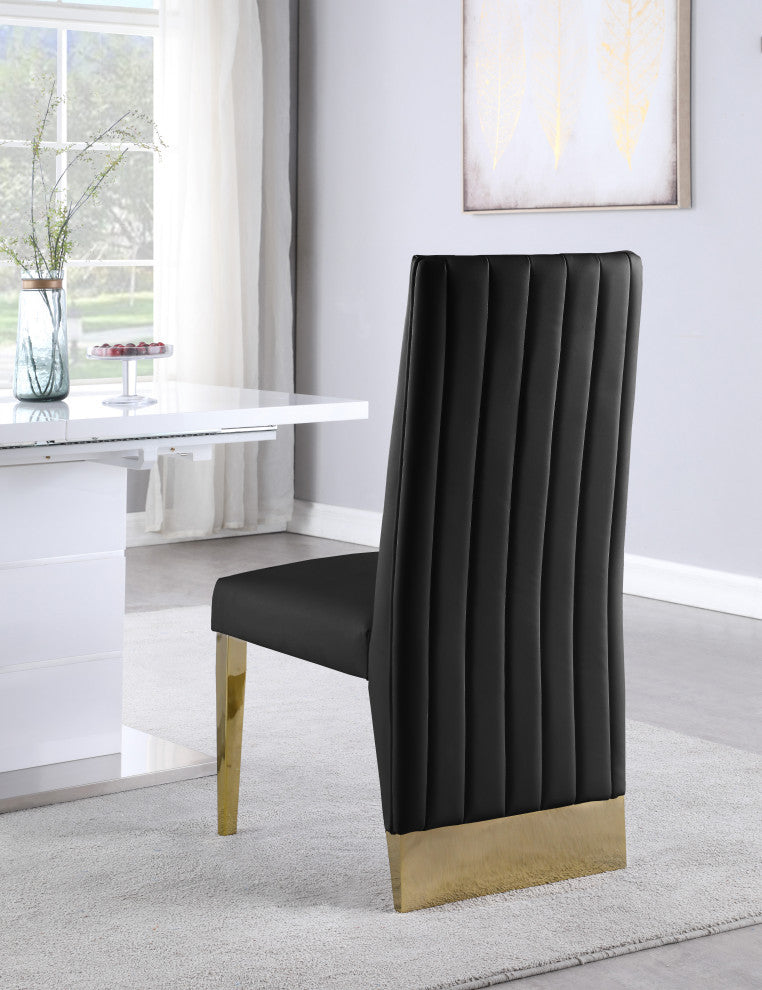 Porsha Dining Chair, Set of 2, Black Faux Leather, Gold Legs