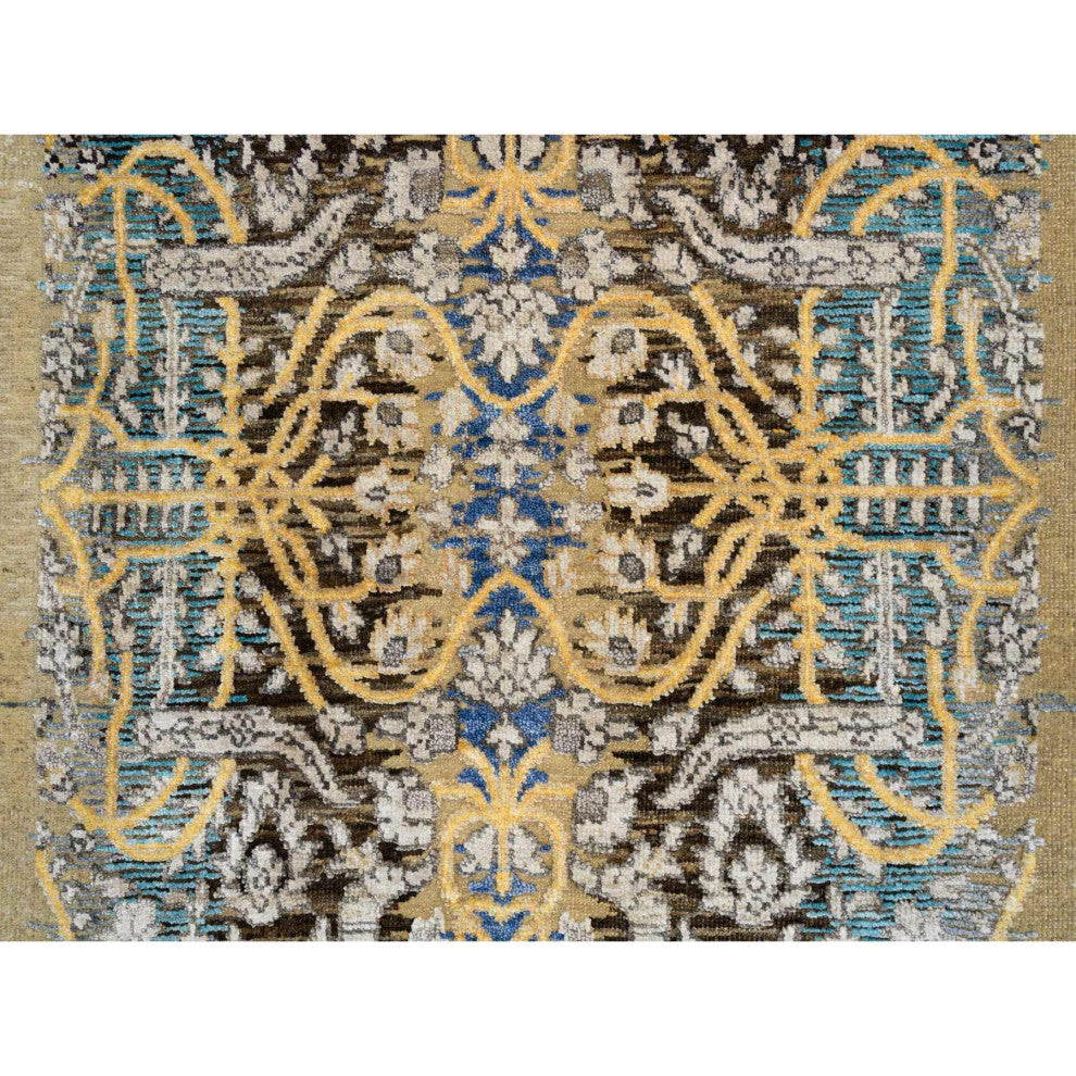 Tan Hand Knotted Transitional Sarouk Silk With Wool XL Runner Rug, 2'6"x18'0"