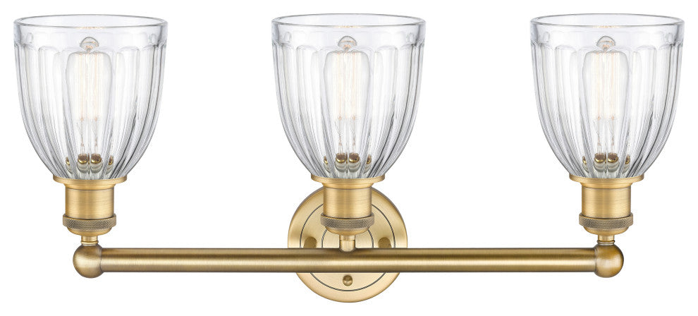 Brookfield 3-Light 24" Bath Vanity Light, Brushed Brass Finish, Clear Shade