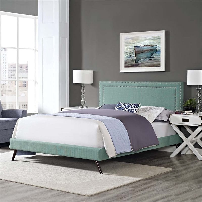 Modway Jessamine Full Fabric Platform Bed With Round Splayed Legs, Laguna