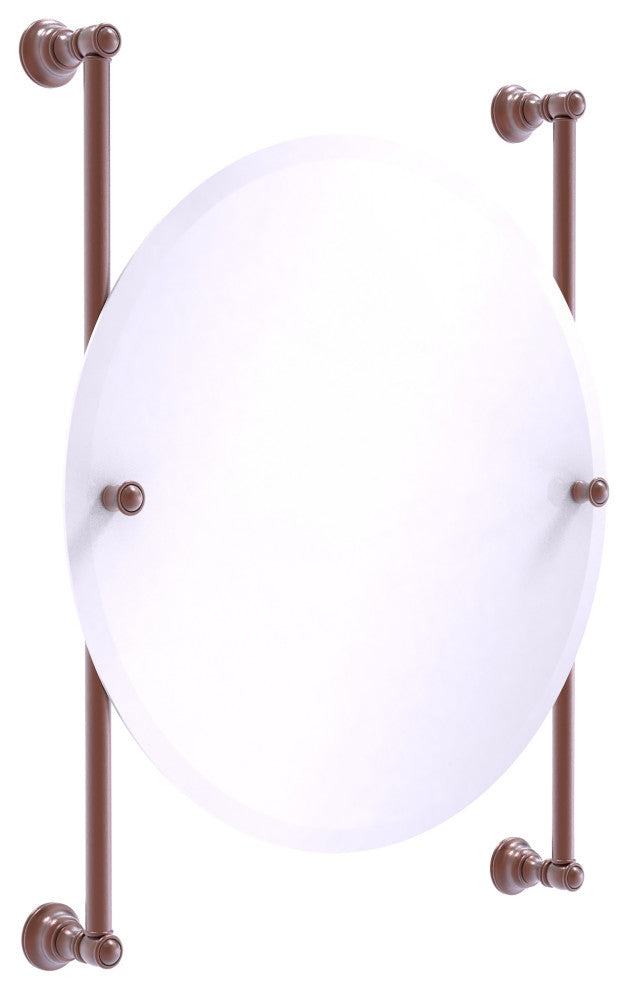 Carolina Round Frameless Rail Mounted Mirror, Antique Copper