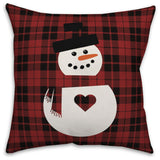 Plaid Snowman Heart 16"x16" Throw Pillow Cover