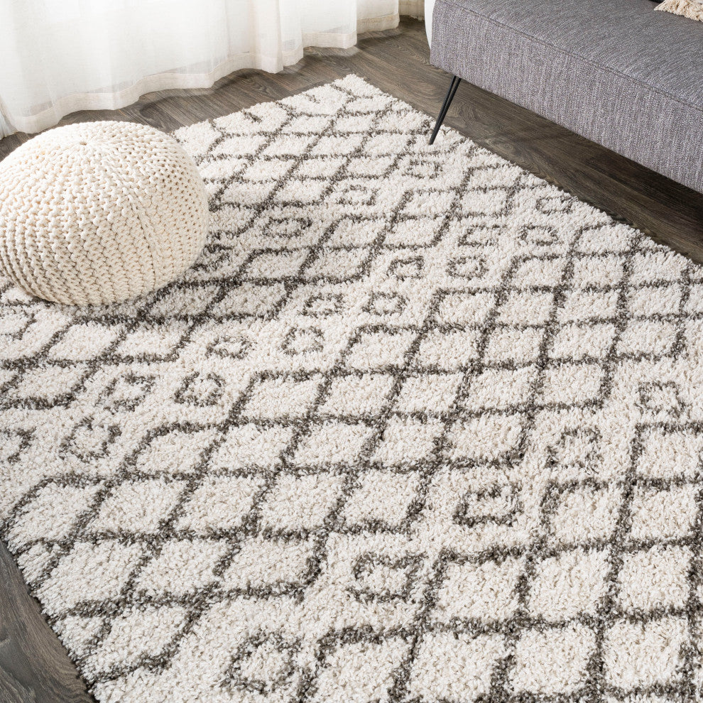 Algaida Moroccan Diamond Shag Beige/Dark Gray 5'x8' Area Rug