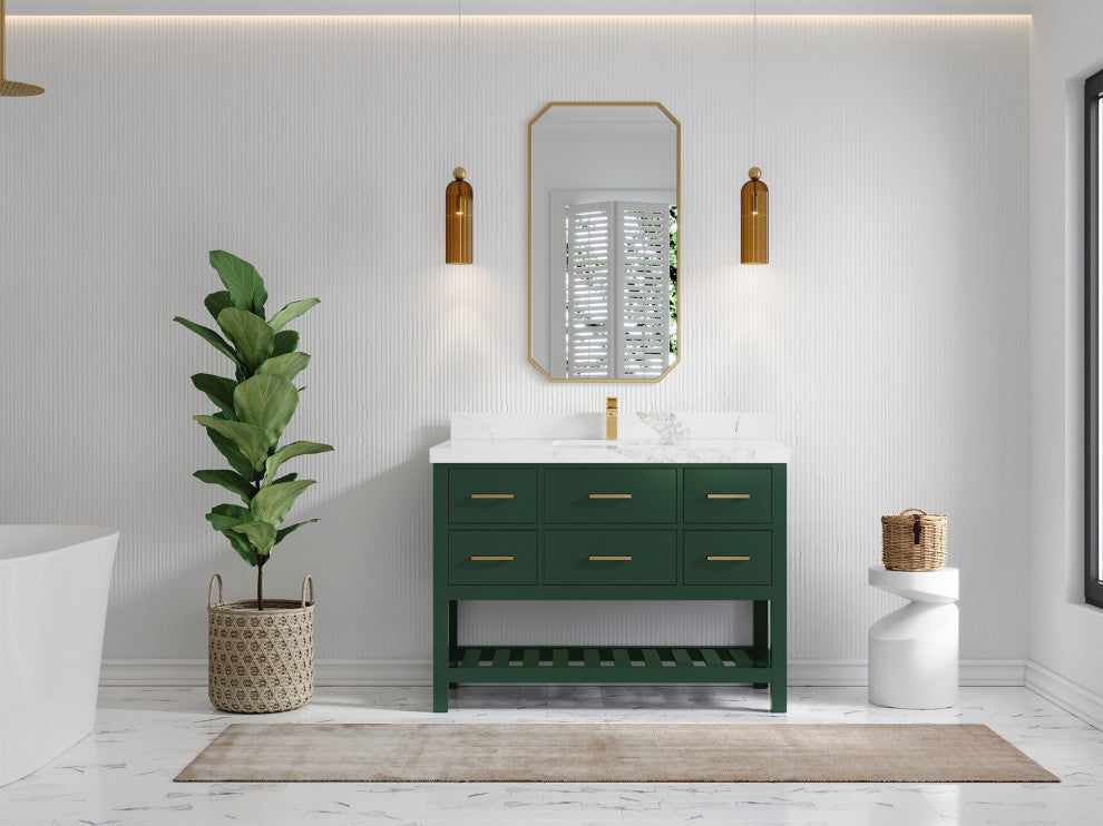 Parker 48 Single Sink Bath Vanity in Lafayette Green  2" Calacatta Nuvo