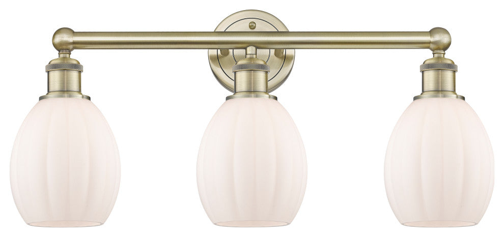 Eaton 3-Light 24" Bath Vanity Light, Antique Brass Finish, Matte White Shade