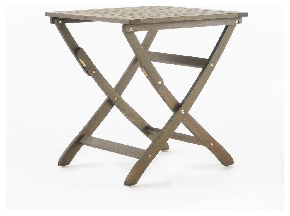 GDF Studio 3-Piece Versaille Outdoor Foldable Gray Acacia Wood Bistro Set, Gray