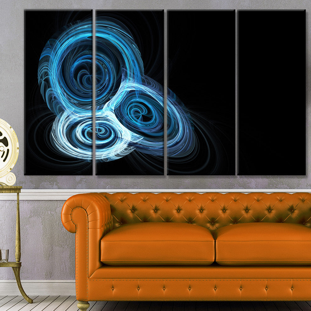 Blue Spiral Nebula on Black, Abstract Wall Art Canvas, 48"x28", 4 Panels