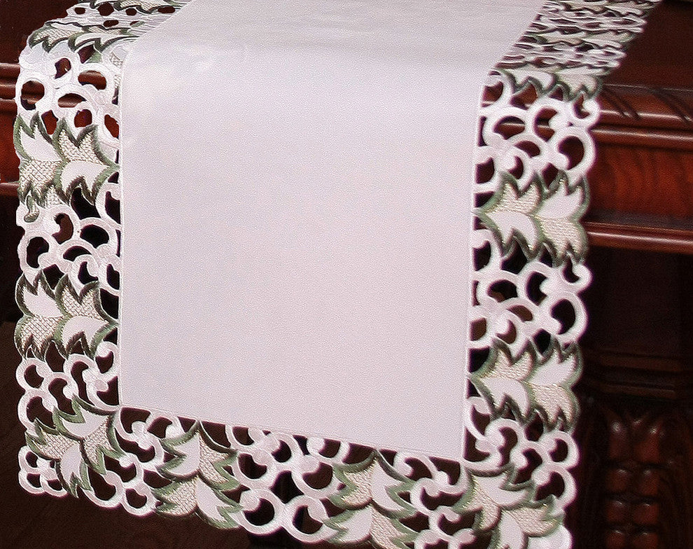Tannenbaum Embroidered Cutwork Christmas Table Runner, 16"x34"