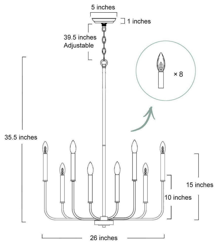 LNC 8-Light Antique/Vintage Finish Modern Candlestick Chaderlier 36"H, Black