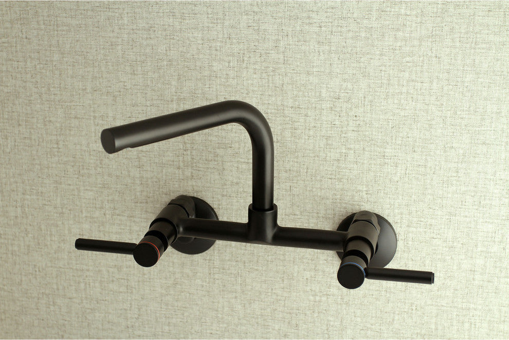 Kingston Brass 8" Adjustable Center Wall Mount Kitchen Faucet, Matte Black