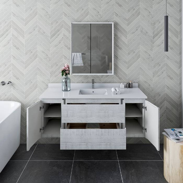 Fresca Formosa Modern 54" Rustic White Wall Hung Single Sink Vanity Set
