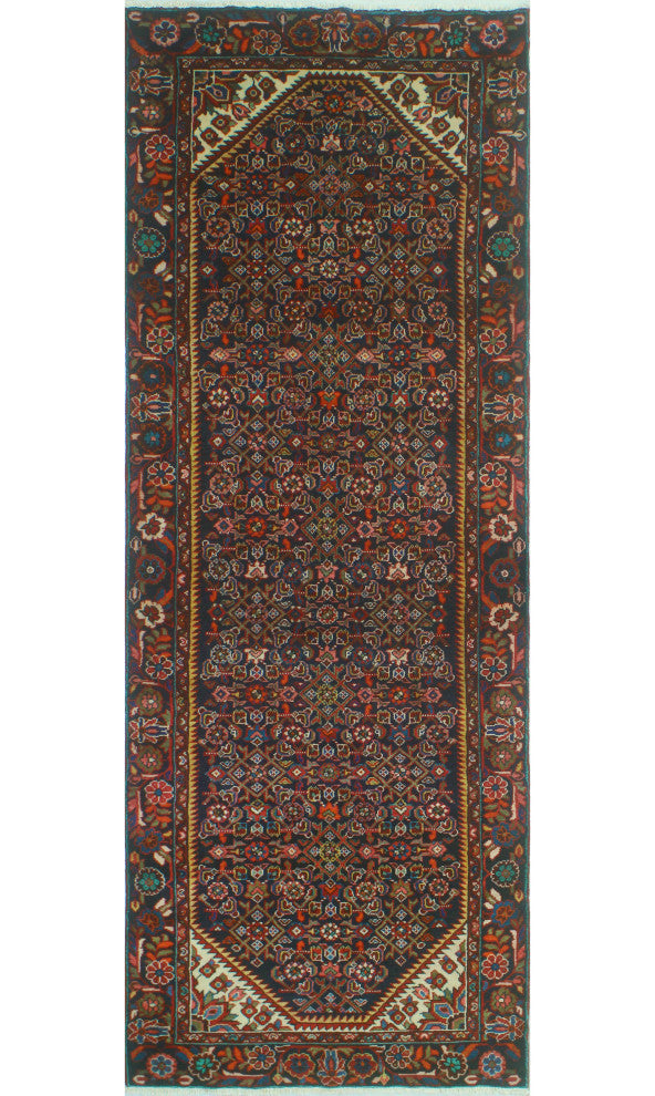 Fine Vintage Distressed Fadel Navy/Red Runner, 3'4 x 9'7