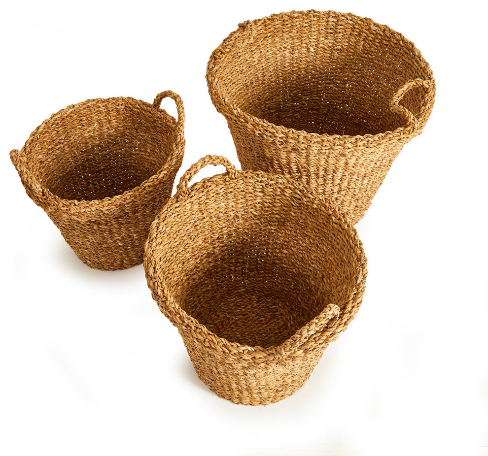 Set of 3 Woven Sea Grass Storage Baskets Tapered 18 16 14 in Natural Spa Towel