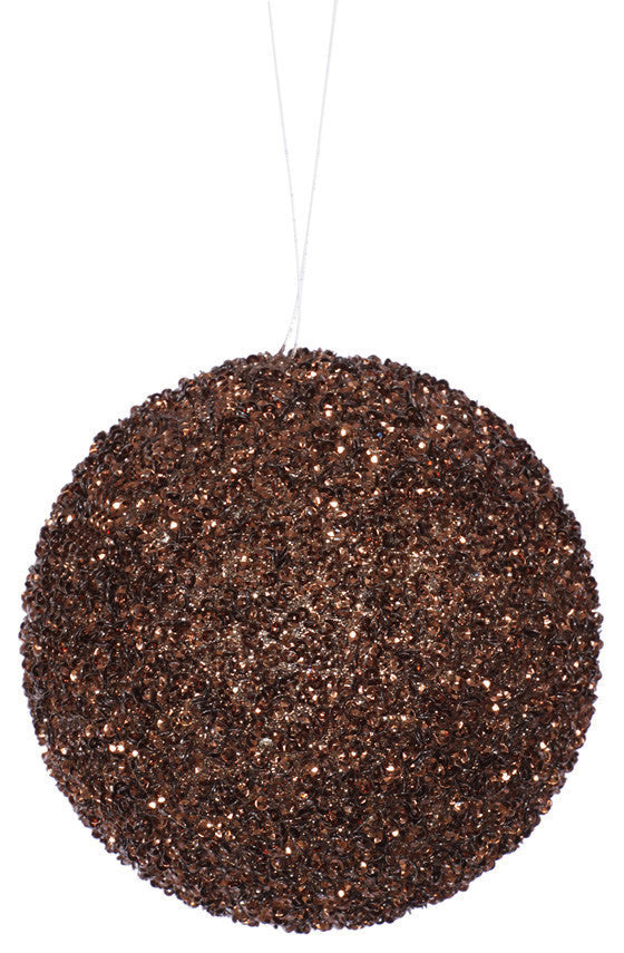 3-Piece Sequin and Glitter Drenched Ornaments Set, 4.75", Chocolate