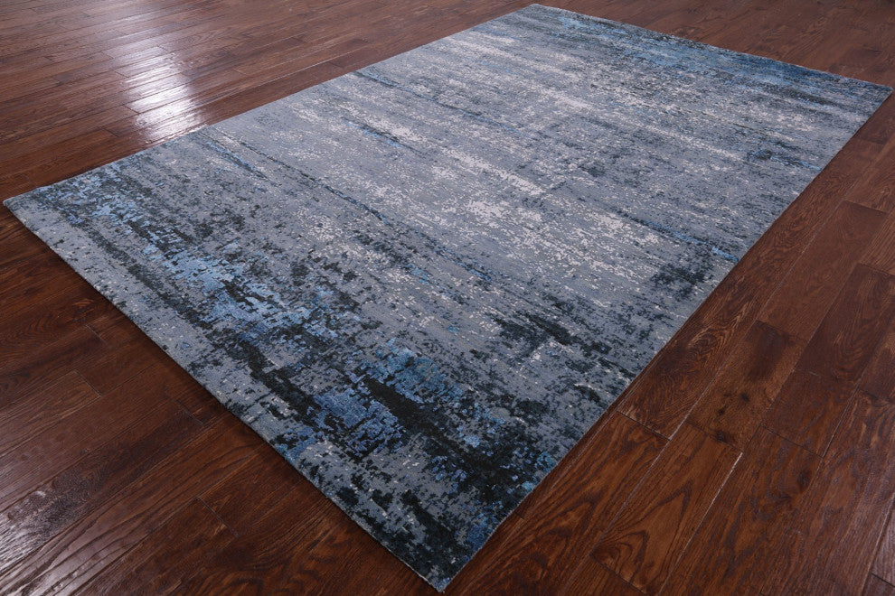Wool and Silk Abstract Hand Knotted Rug 6' 1" X 9' 3" Q6178