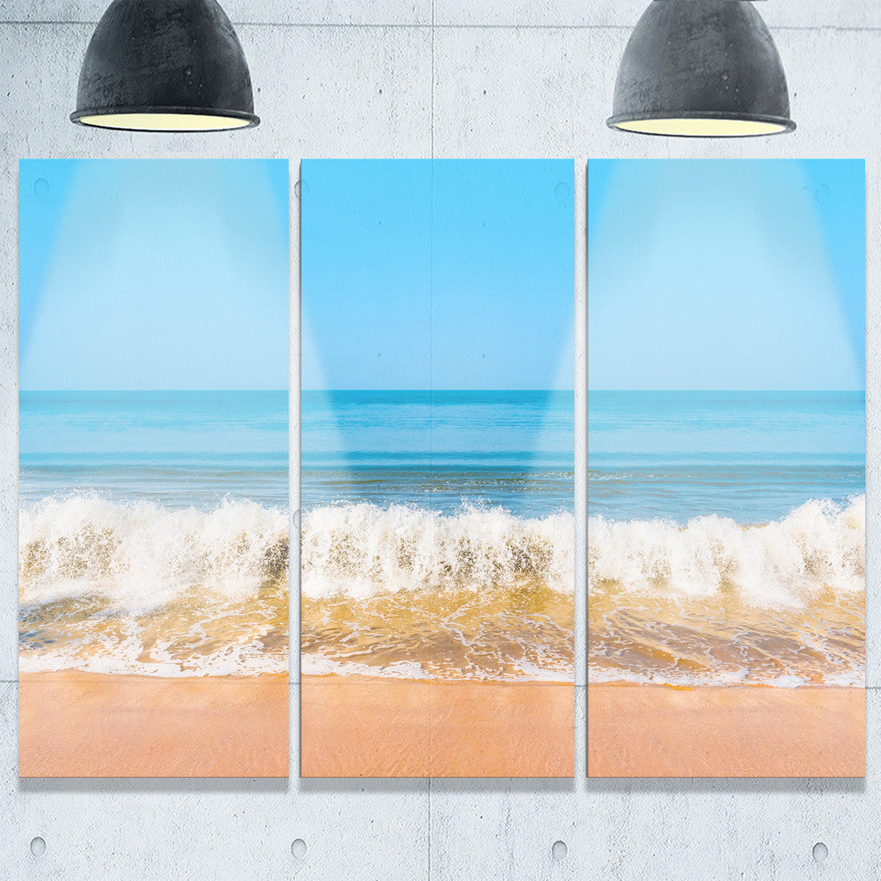 "Beautiful Blue Sea and Roaring Waves" Beach Metal Wall Art, 3 Panels, 36"x28"