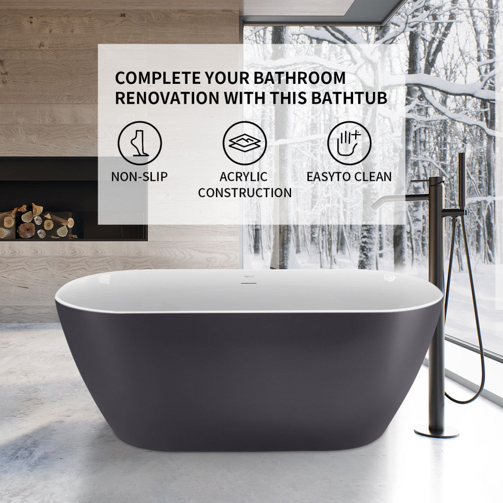 Giving Tree 59 inch Freestanding Acrylic Bathtub Stand Alone Soaking Tub, Grey