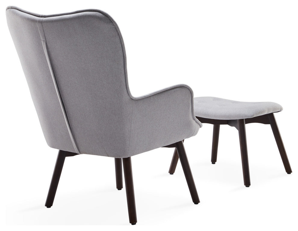 Tufted Upholstered Lounge Chair With Ottoman, Light Gray