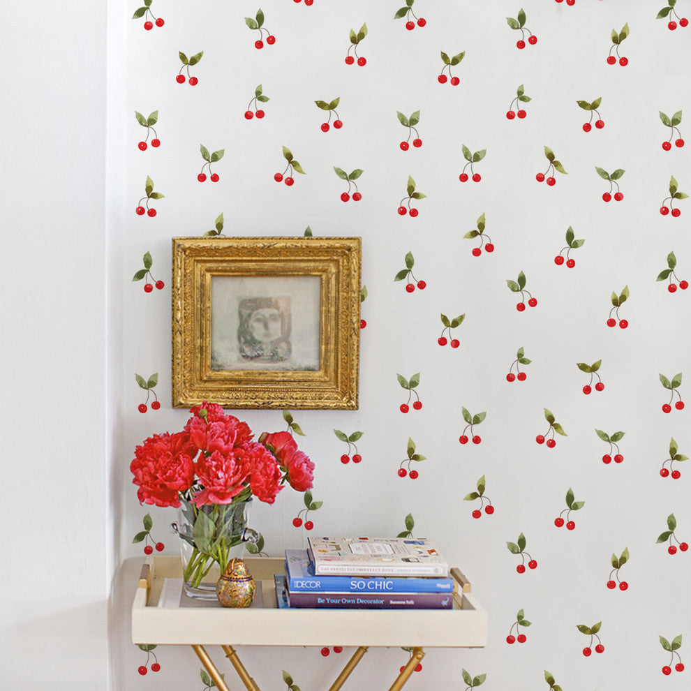 Cherries Patch Peel and Stick Vinyl Wallpaper, 24"w X 108"h