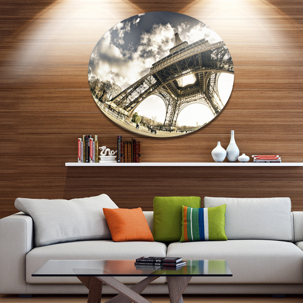 Eiffel Tower In Sunny Winter Morning, Cityscape Disc Metal Artwork, 38"