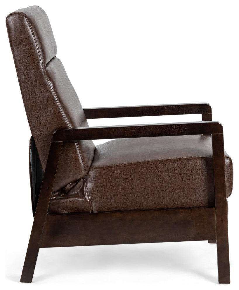 Miramichie Mid Century Modern Faux Leather Recliner, Dark Brown/Dark Espresso