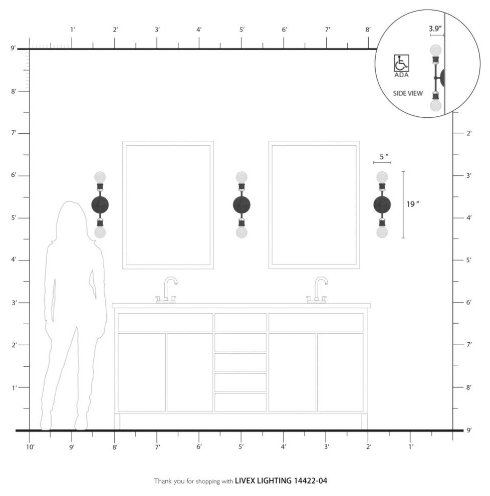 Lansdale 2 Light Black With Brushed Nickel Accents ADA Vanity Sconce
