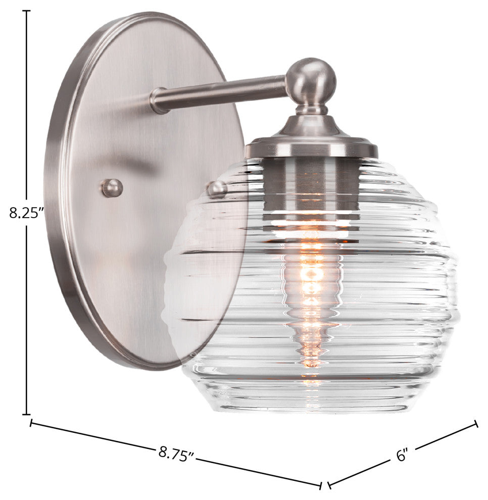 Capri 1-Light Wall Sconce, Brushed Nickel/Clear Ribbed