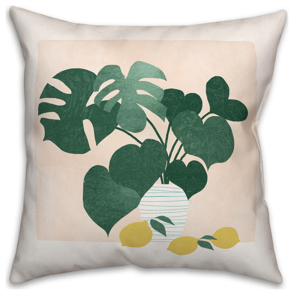 Monstera and Lemons 18x18 Indoor / Outdoor Pillow