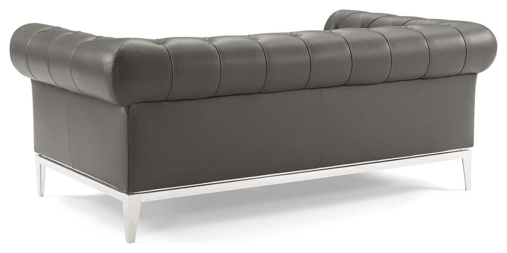 Tufted Armchair and Loveseat Sofa Set, Leather, Gray, Modern, Lounge