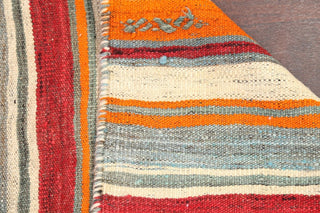Consigned, Multi Striped Vintage Oriental Flat-Woven Persian Runner Rug 6'x11'
