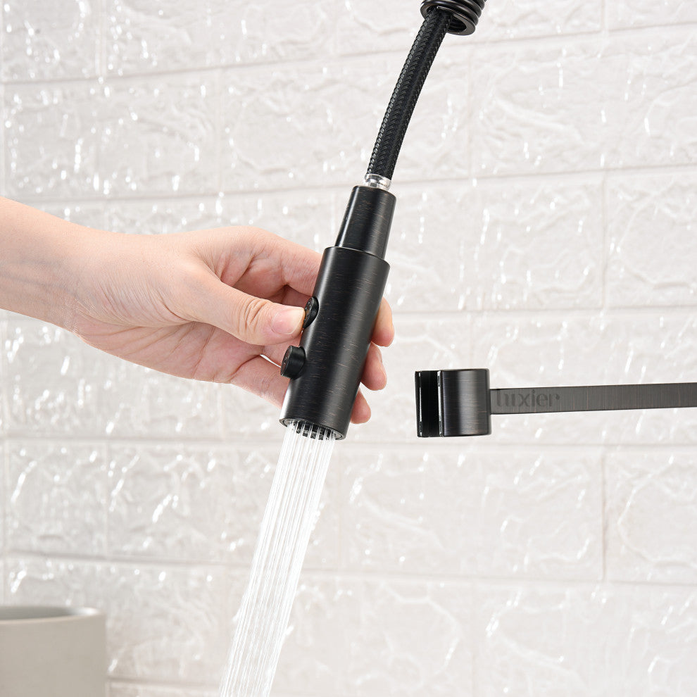 Luxier KTS22-T Single-Handle Pull-Down Sprayer Kitchen Faucet, Oil Rubbed Bronze
