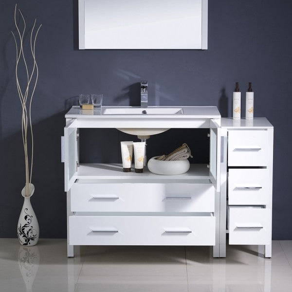 Fresca Torino 48" White Modern Bathroom Vanity, Side Cabinet, Integrated Sink