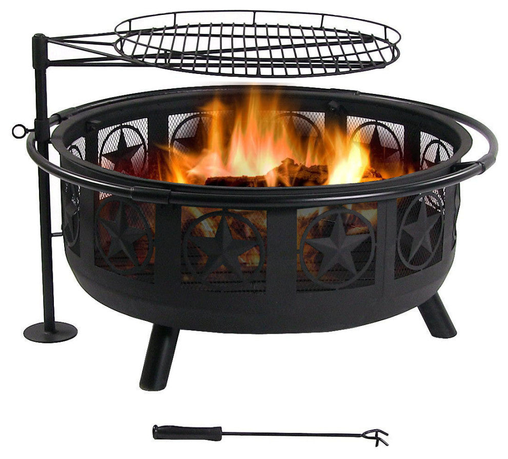 Sunnydaze 30" Black All Star Fire Pit With Cooking Grate and Spark Screen