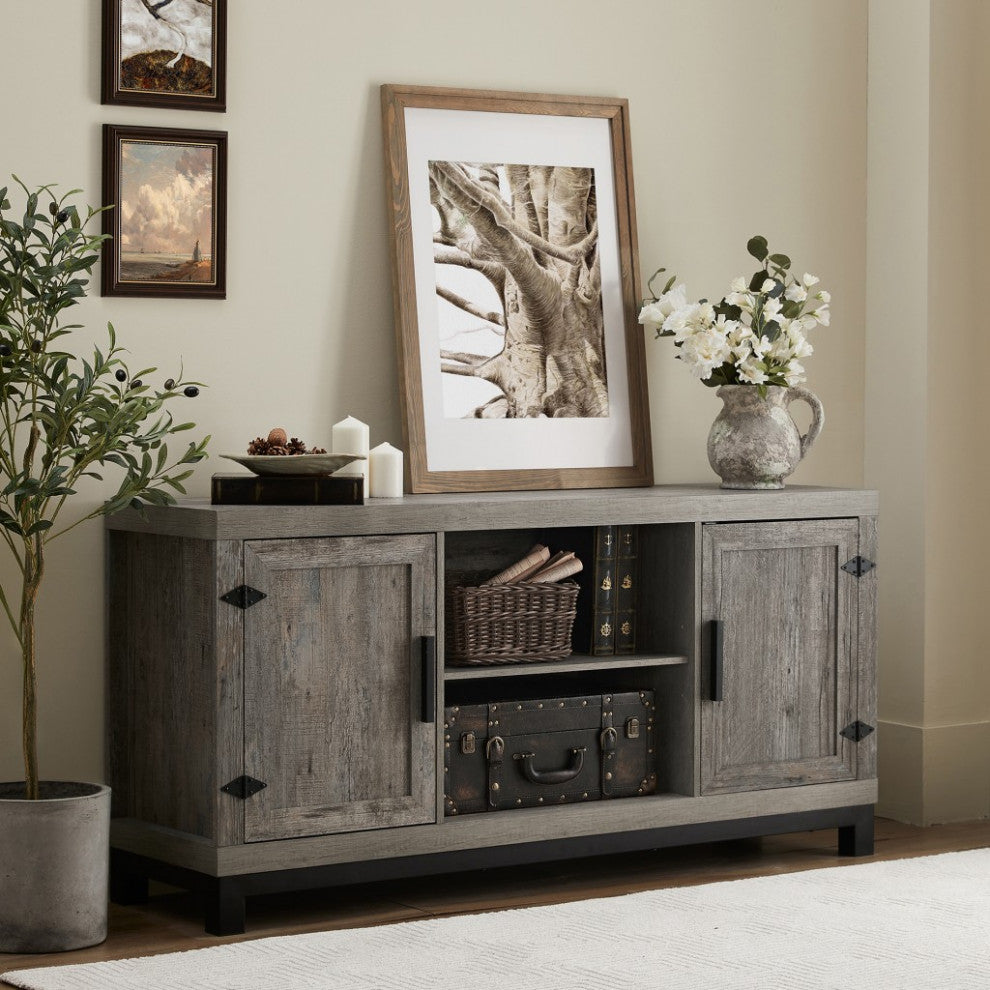 Rustic Gray Classic TV Stand With Adjustable Shelves