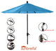 9' Round Push Tilt Market Umbrella, Black Frame, Sunbrella, Capri
