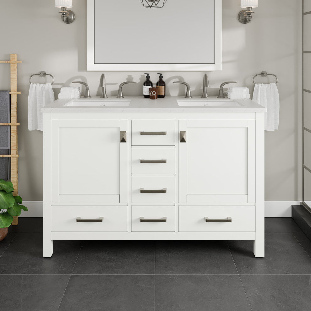 Eviva Aberdeen 48"Wx22"D Double Sink Bathroom Vanity, Quartz Countertop