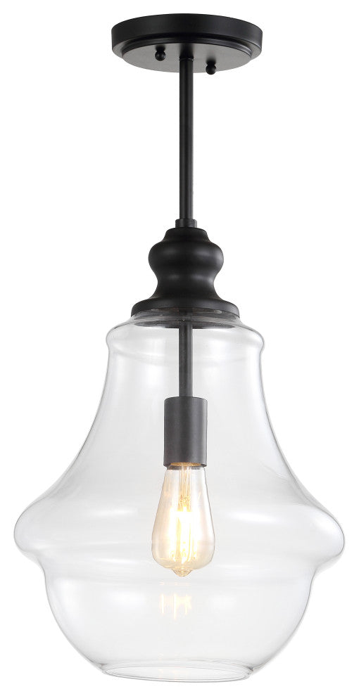 Adam Adjustable Metal and Glass Led Pendant, Oil Rubbed Bronze, 12" Width
