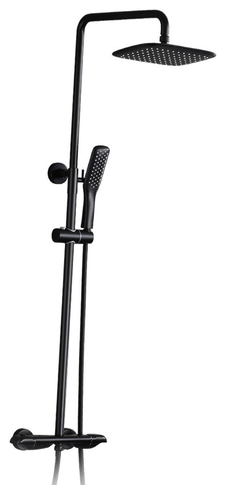 Exposed shower set With rain shower head and hand shower, Matte Black
