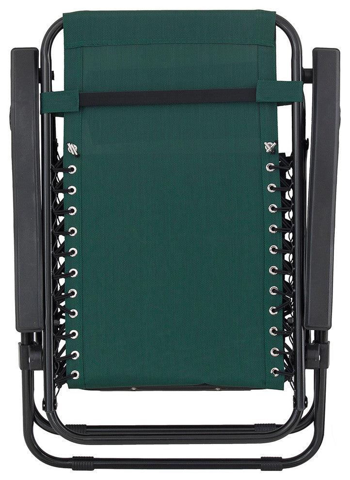 Zero Gravity Lounge Patio Chairs With Cup Holder, Set of 2, Green