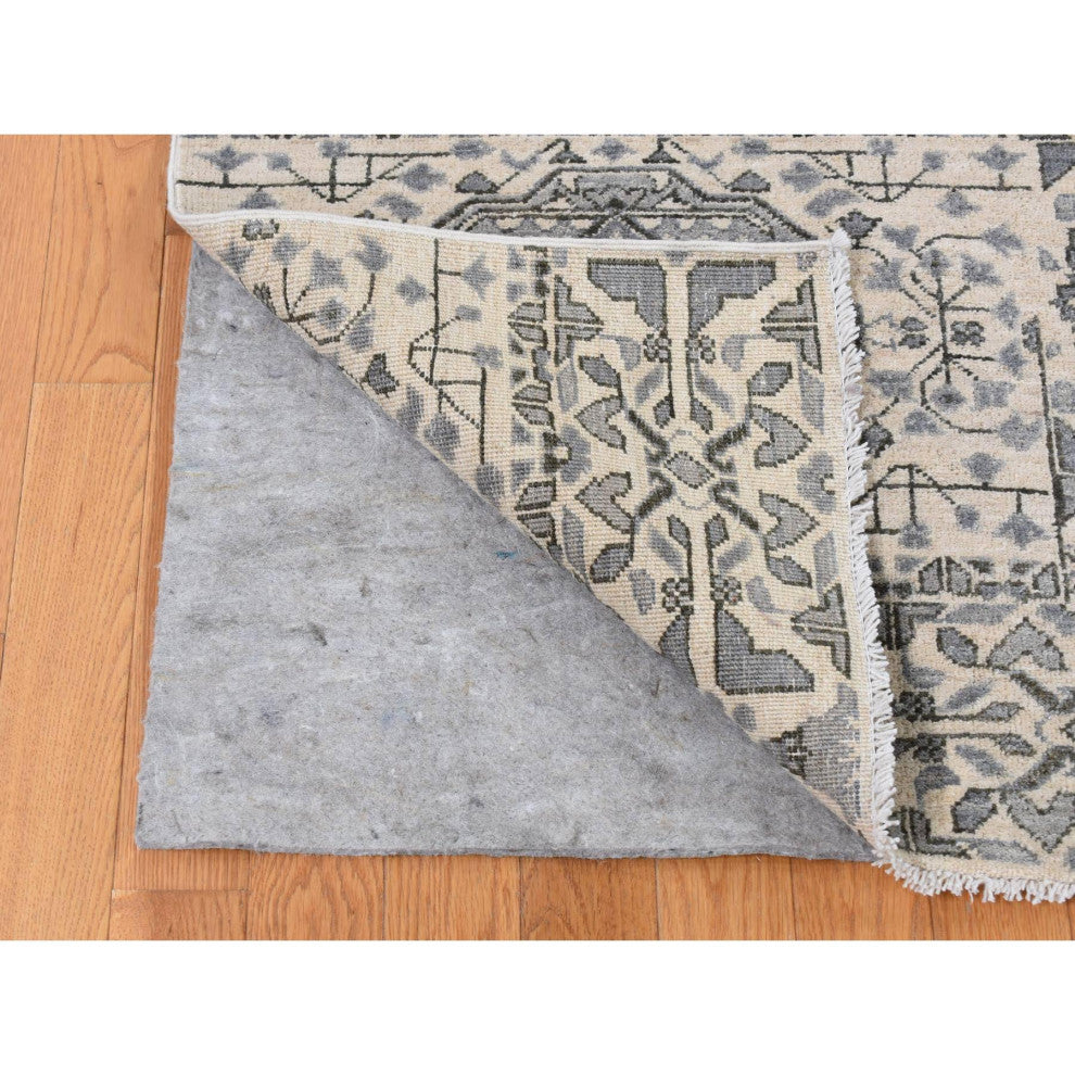 Gray, Ottoman Mamluk Design, Hand Knotted, Undyed Natural Wool Rug, 8'2"x10'5"