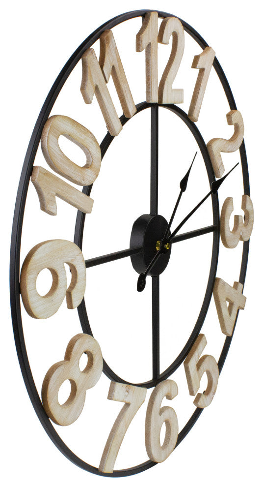 24" Metal Framed Battery Operated Round Wall Clock With Block Numbers