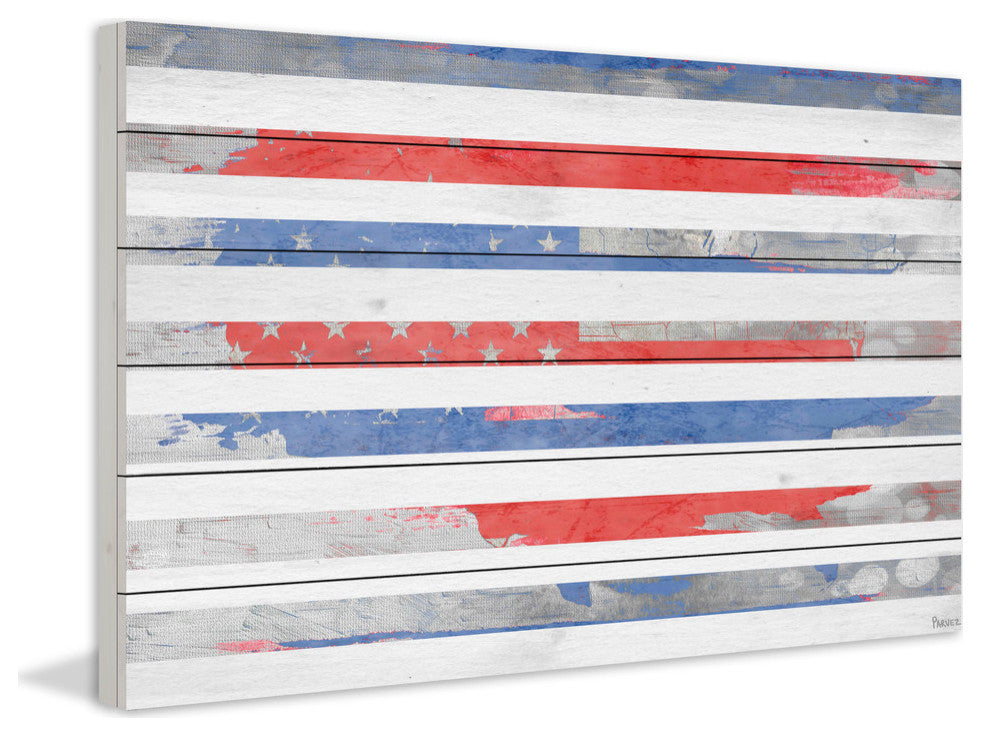"Striped America" Print on White Wood, 36"x24"