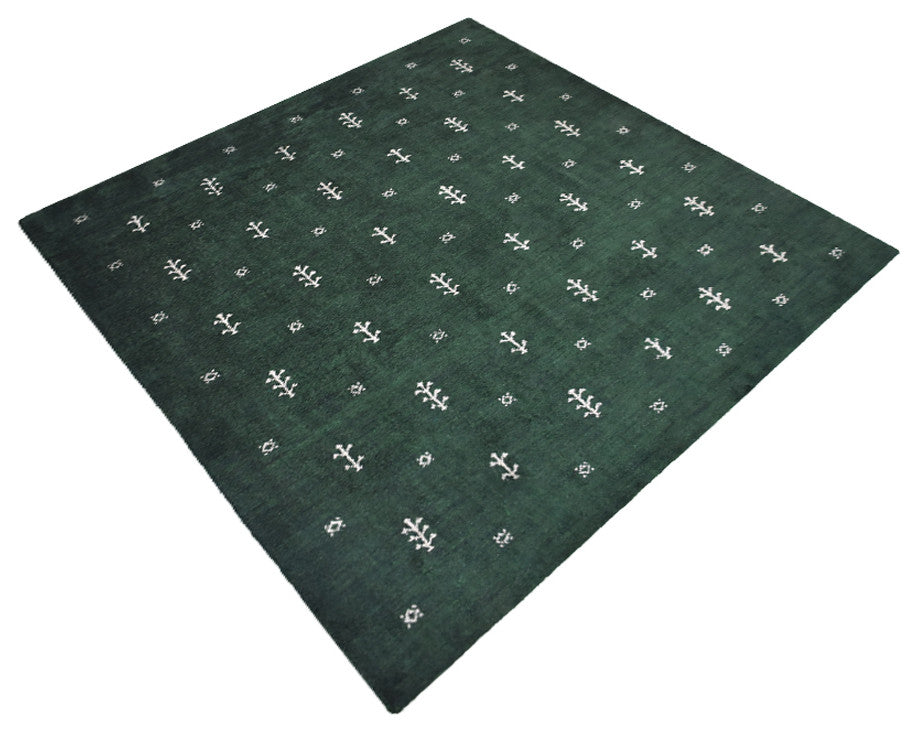 HAND KNOTTED LOOM SILK ECO-FRIENDLY RUGS-8'x8',Square,Green White,Contemporary