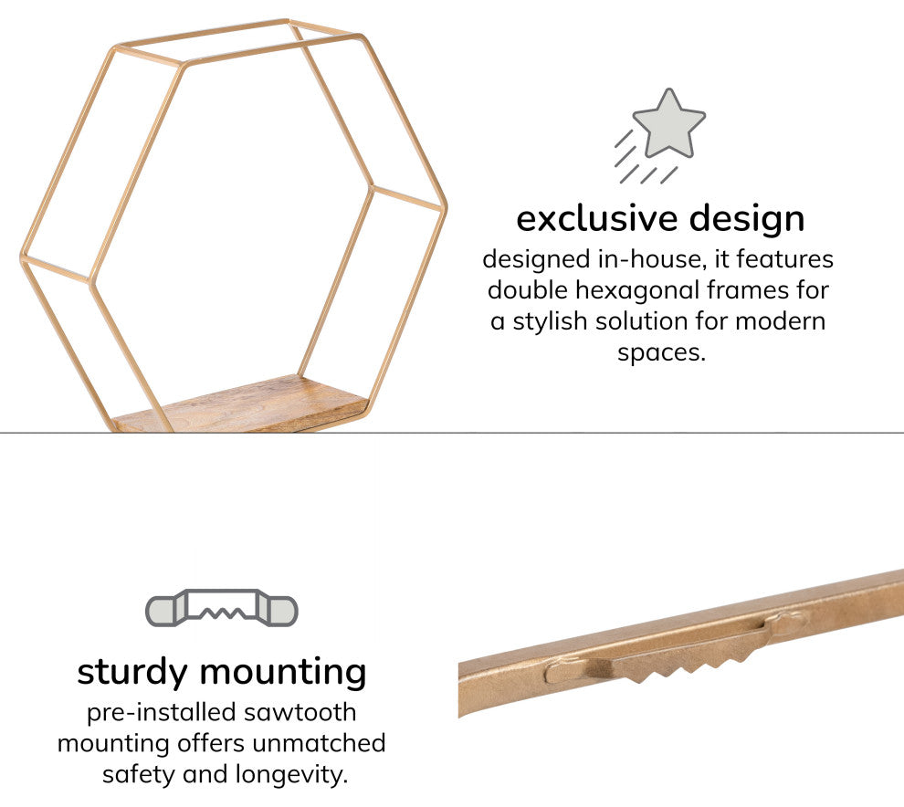 Haverstock Set Of 5 Wall Mounted Shelves, Gold/Natural