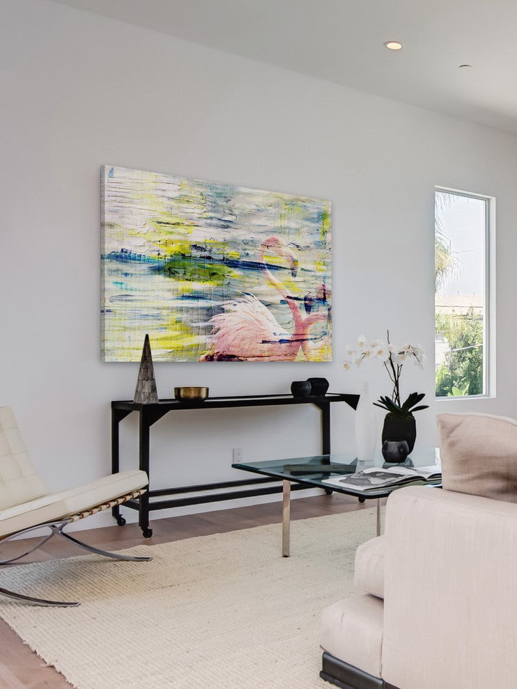 "Flamingo Style" Painting Print on Wrapped Canvas, 60"x40"